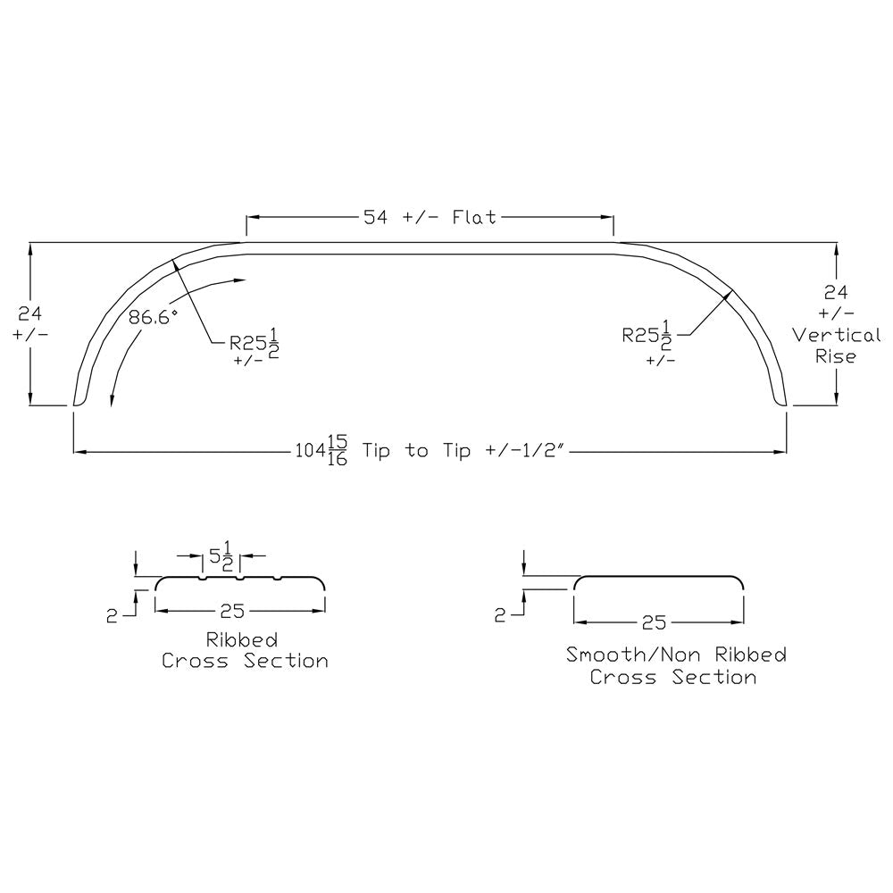 105" Ribbed Mill Finish Aluminum Full Fender