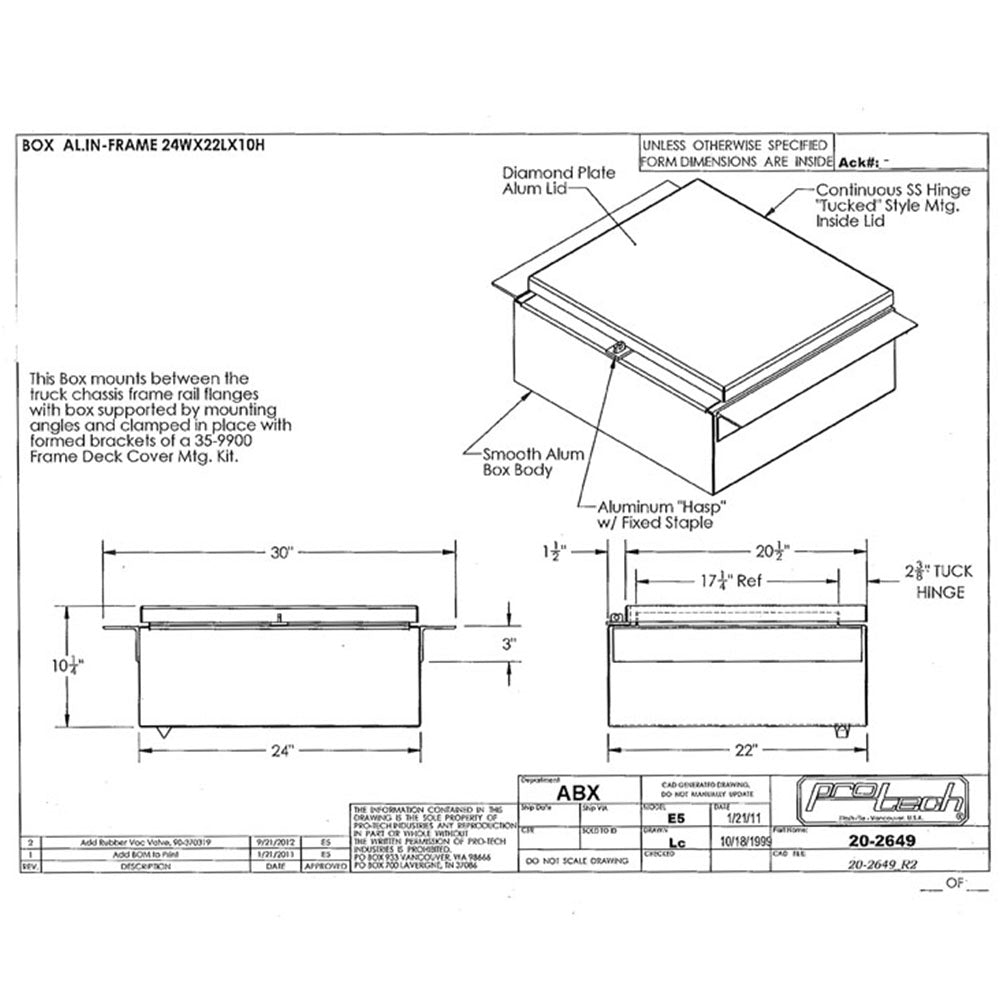 24"L x 22"H x 10"D Aluminum In-Frame Tool Box