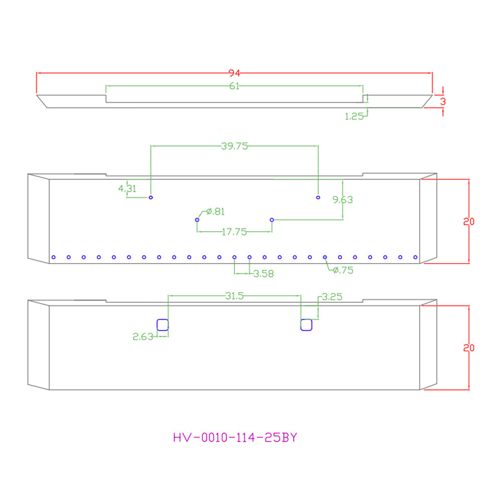 20" Miter Bumper with Tow & Twenty-Five 3/4" Light Cutouts for Peterbilt 365, 367, 388, 389, 567, 589