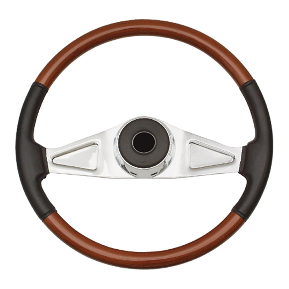2 Spoke Rosewood and Leather 18" Steering Wheel for Peterbilt, Kenworth