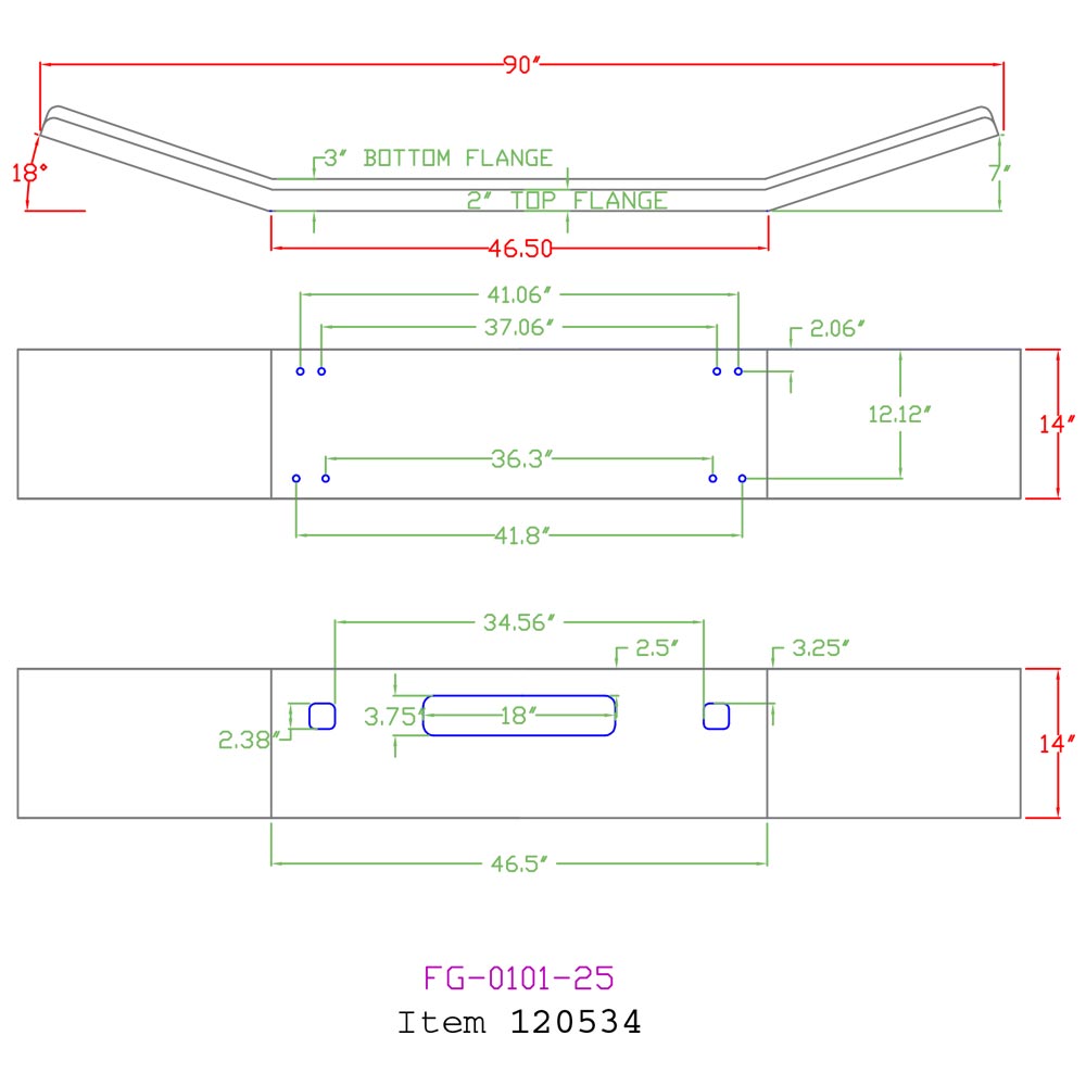 Kenworth T800 1986-2003 14-Inch Open End Bumper