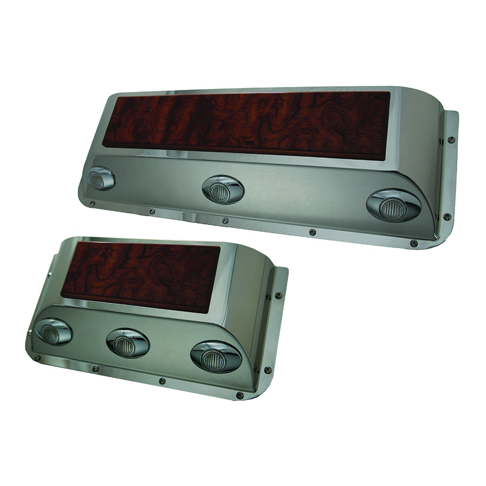 Stainless & Rosewood Door Pockets with M3 LED Lights for Peterbilt