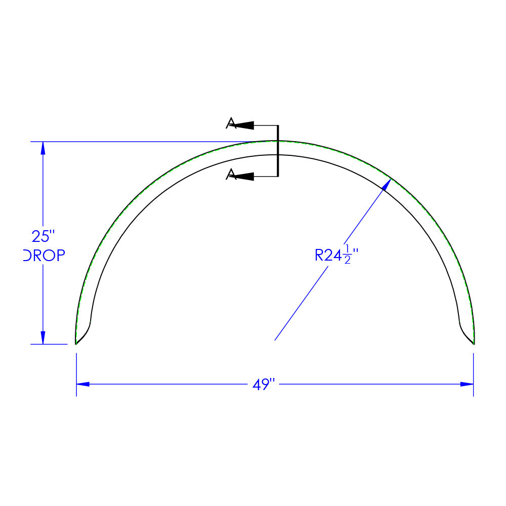 78 1/2" Aluminum Half Circle Single Axle Fender