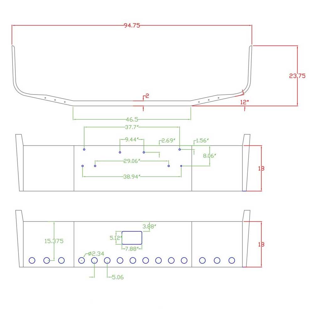 Peterbilt 377 18" Set Back Stainless Bumper