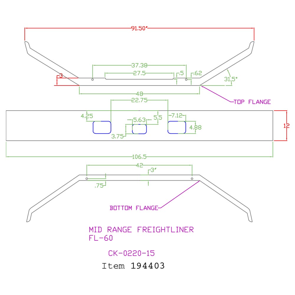 Freightliner FL 50 12" Set Back Chrome Bumper