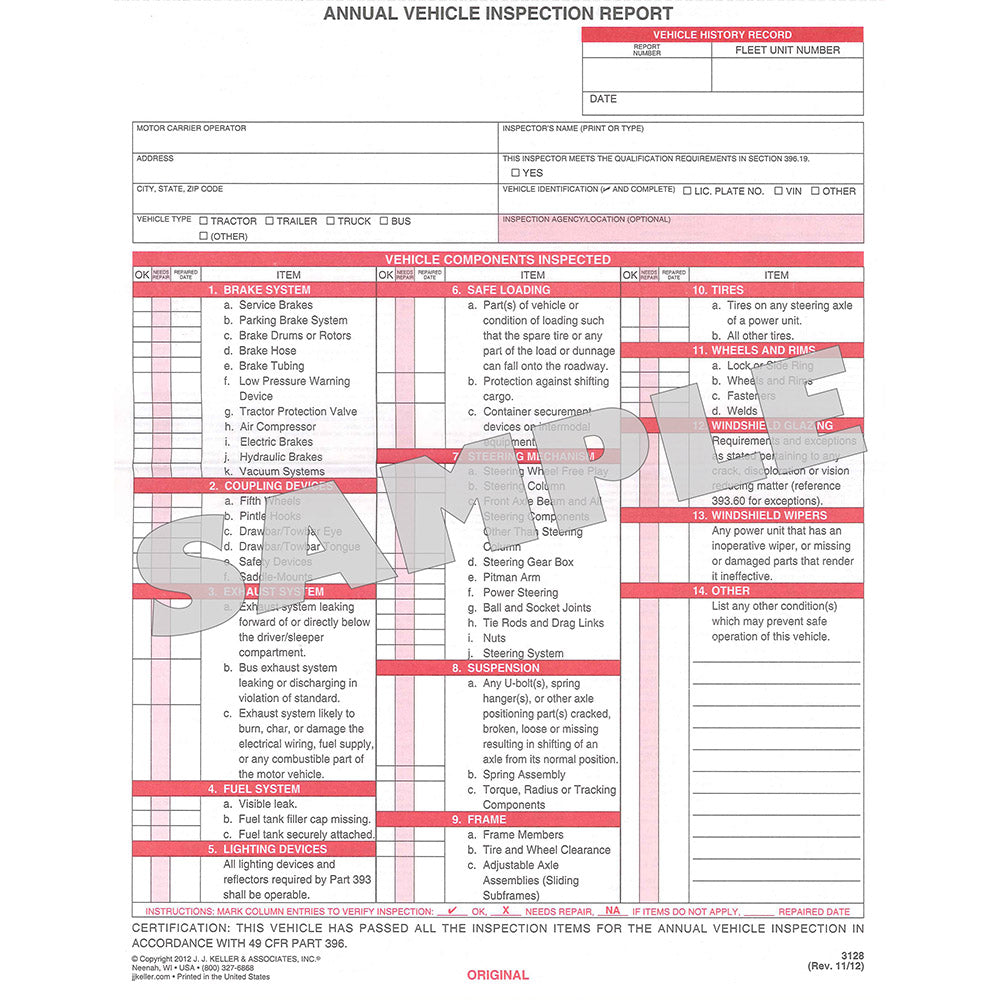 Annual Vehicle Inspection Form & Label Carbonless