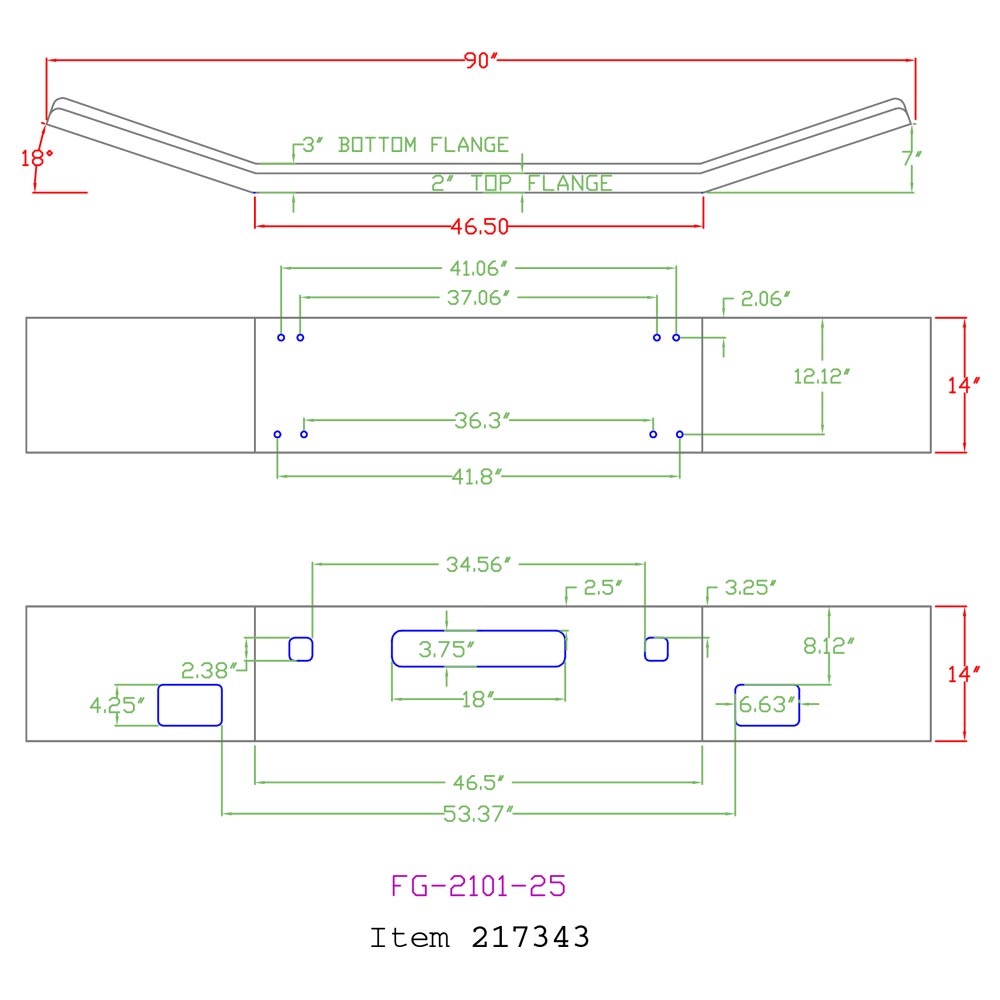 Kenworth T800 14" Open End Chrome Bumper