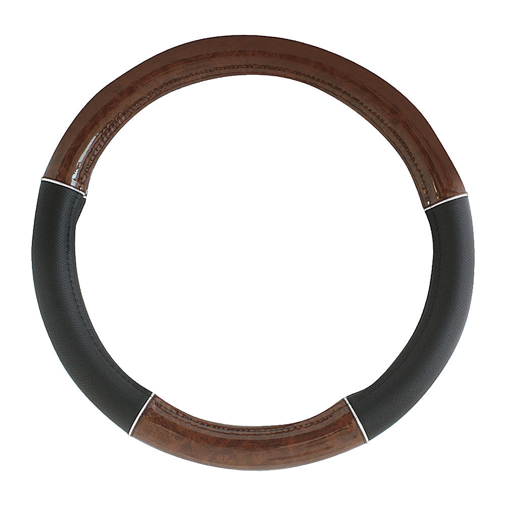 Wood Grain Steering Wheel Cover Chrome Trim 18"