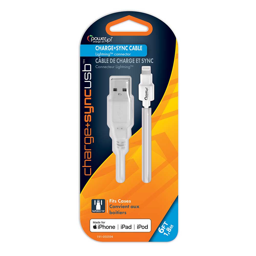 White 6 Foot USB Cable-MFI Apple Lightning 8-Pin