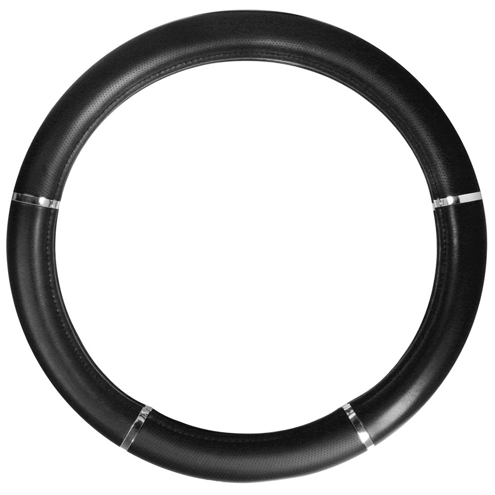 Black Steering Wheel Cover with Chrome Trim 18"