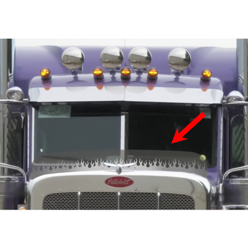 Peterbilt 388 and 389 Bug Shield Blank with Stainless Steel Flame Trim