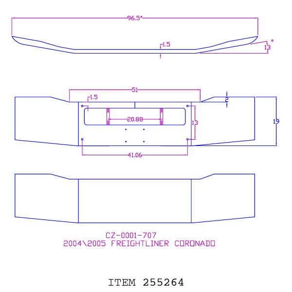 Freightliner Coronado 2002-2009 19" Chrome Bumper