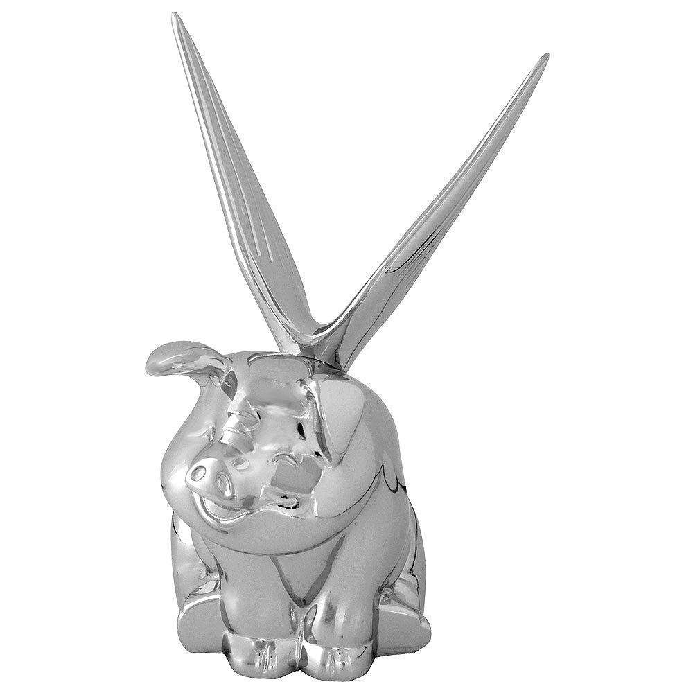 Chrome Winged Pig Hood Ornament