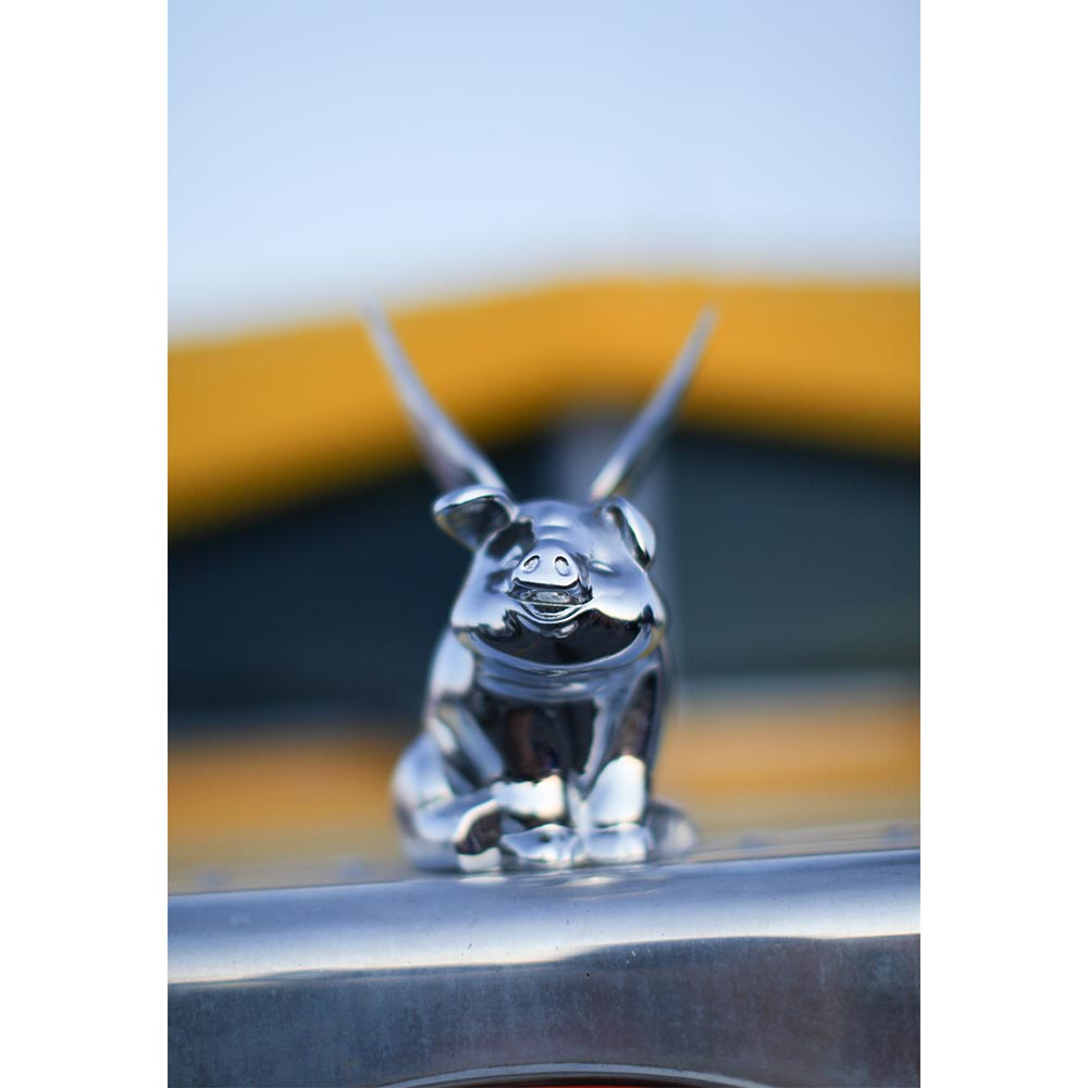 Chrome Winged Pig Hood Ornament