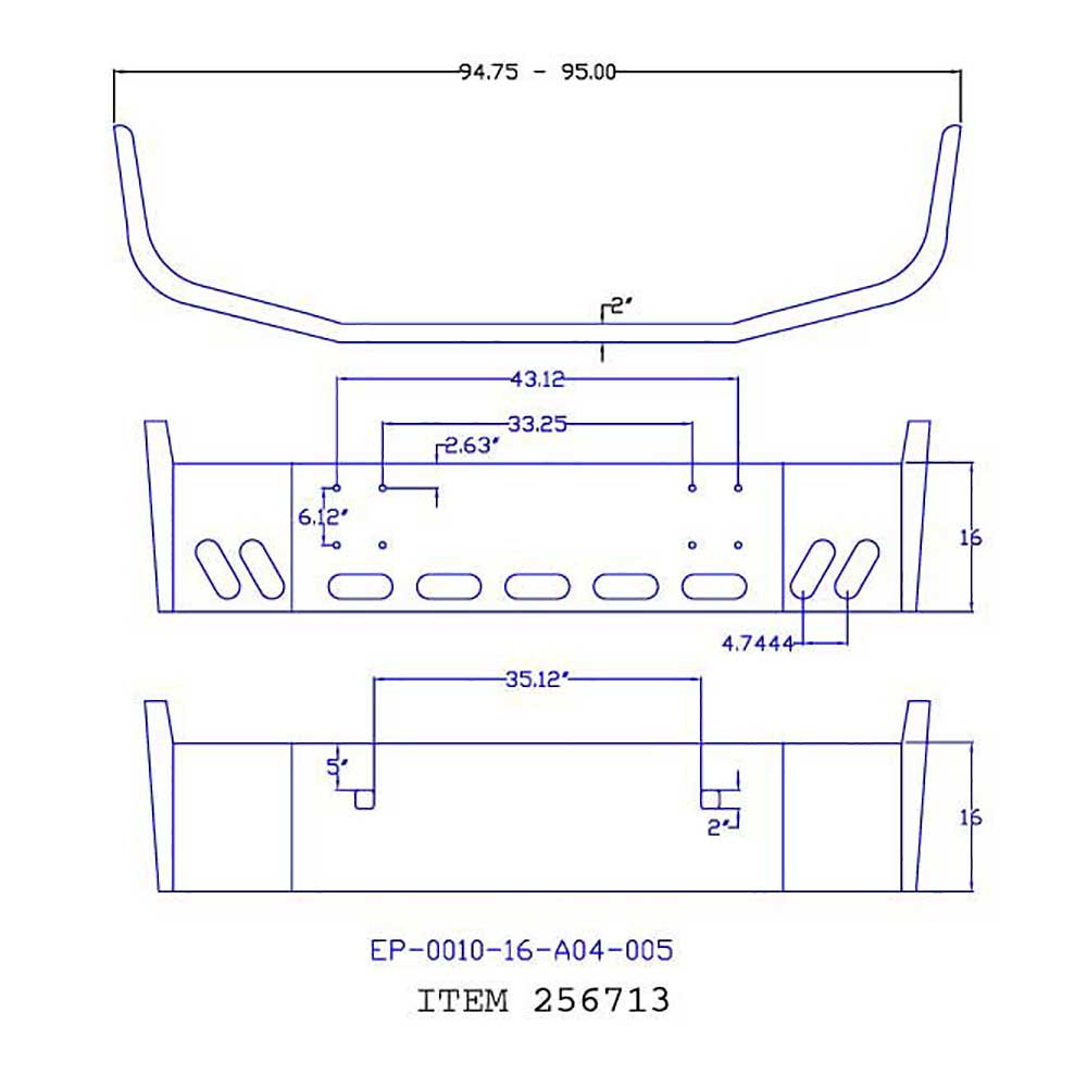 International 9100, 9200, 9400 16" Chrome Bumper