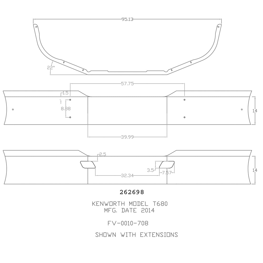 14" Kenworth T680 Chrome Bumper