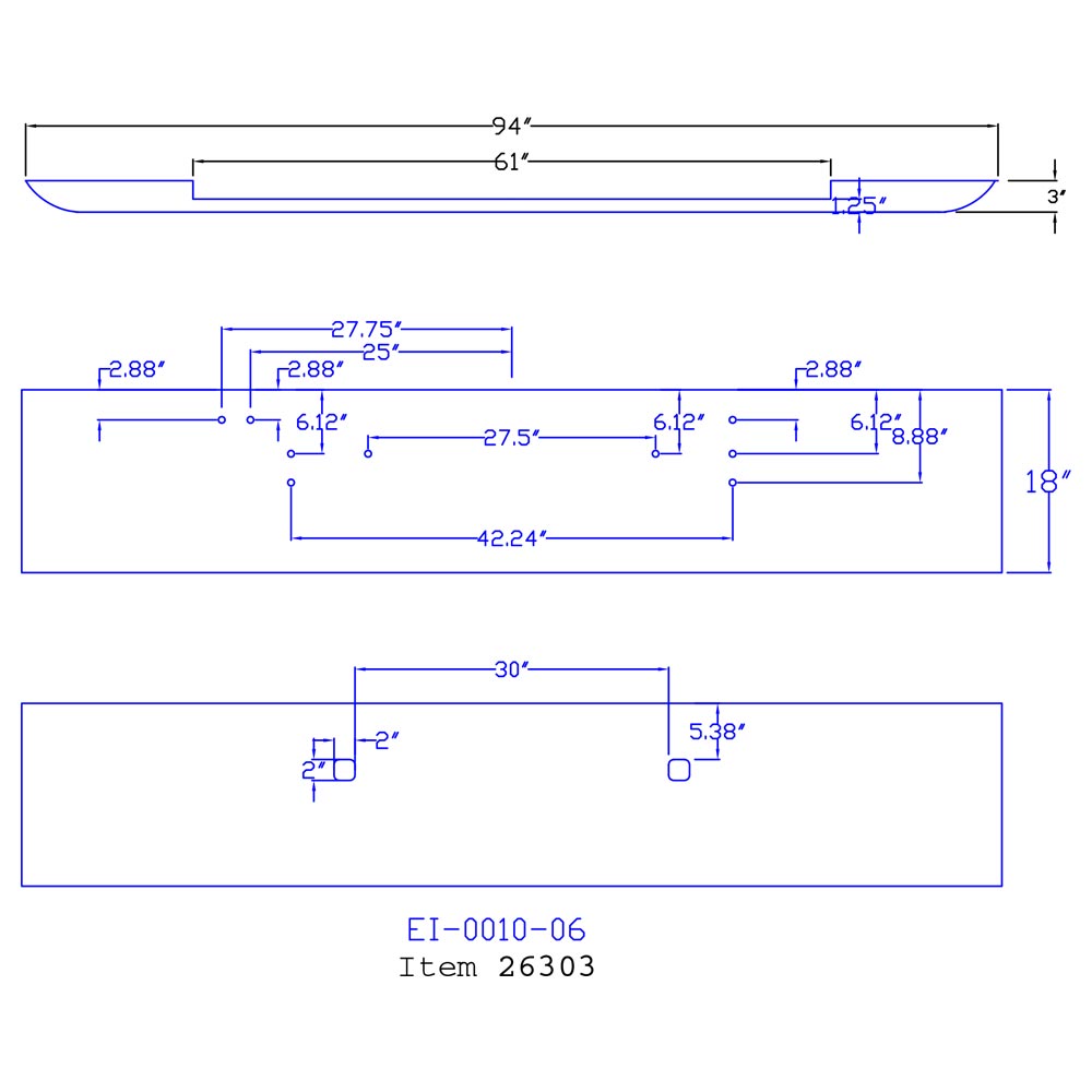 International 9300 18" Chrome Texas Square Bumper