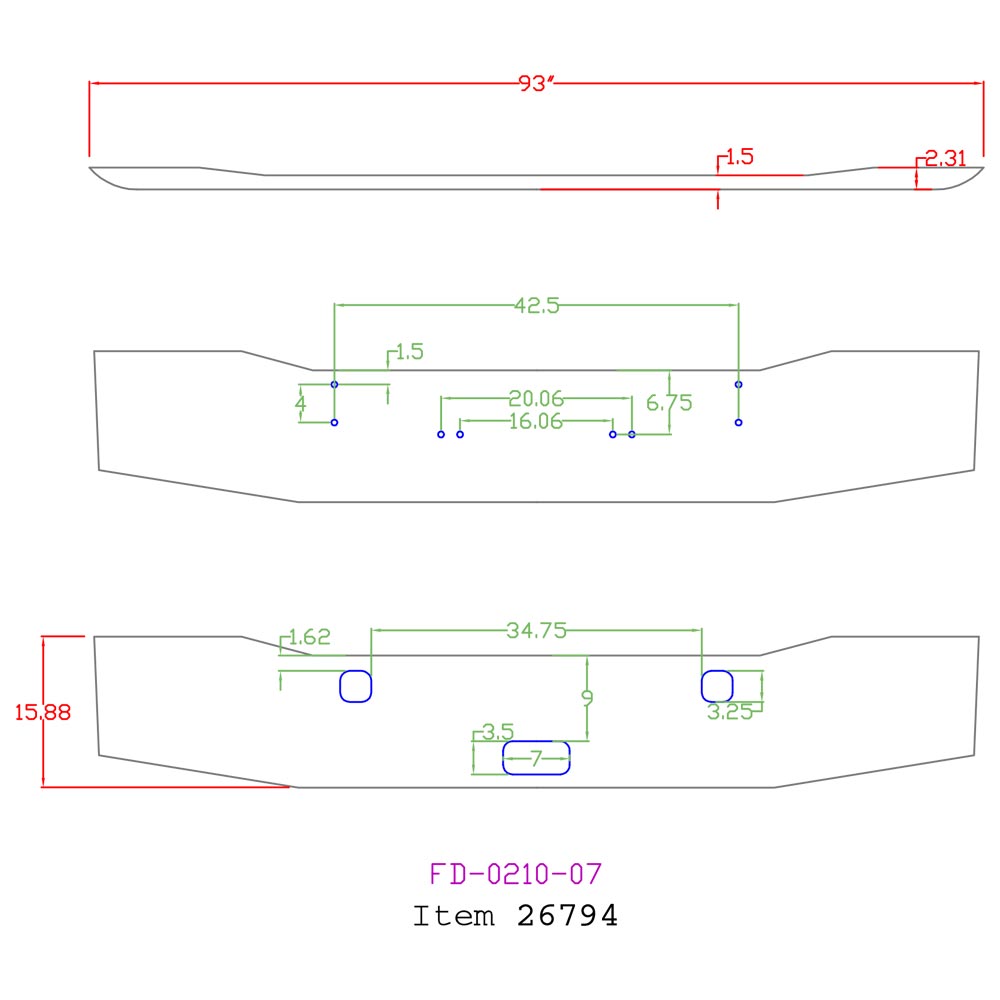 Kenworth W900A 16-Inch Chrome Gullwing Bumper