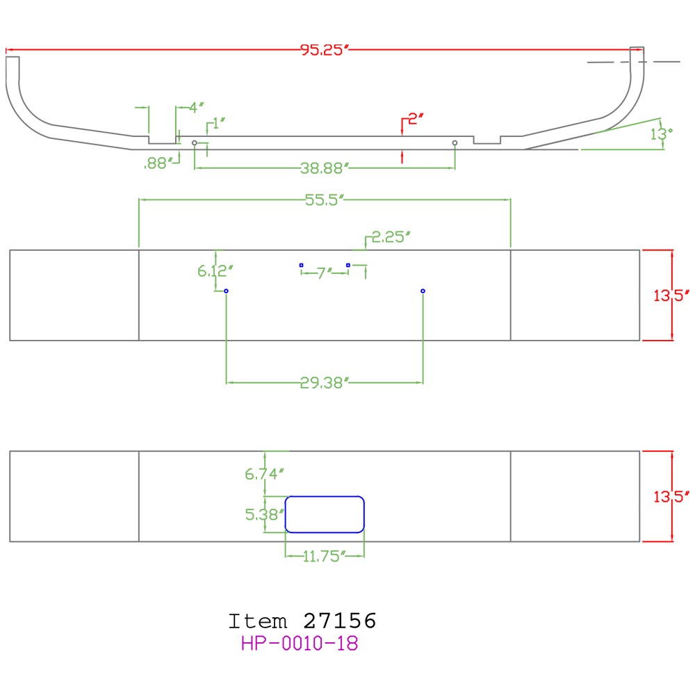 Peterbilt 330 13" Set Forward Chrome Bumper