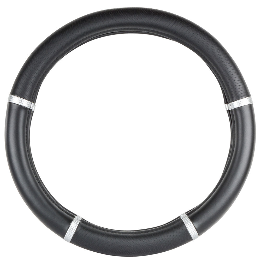 Black with Silver Trim Steering Wheel Cover 18"