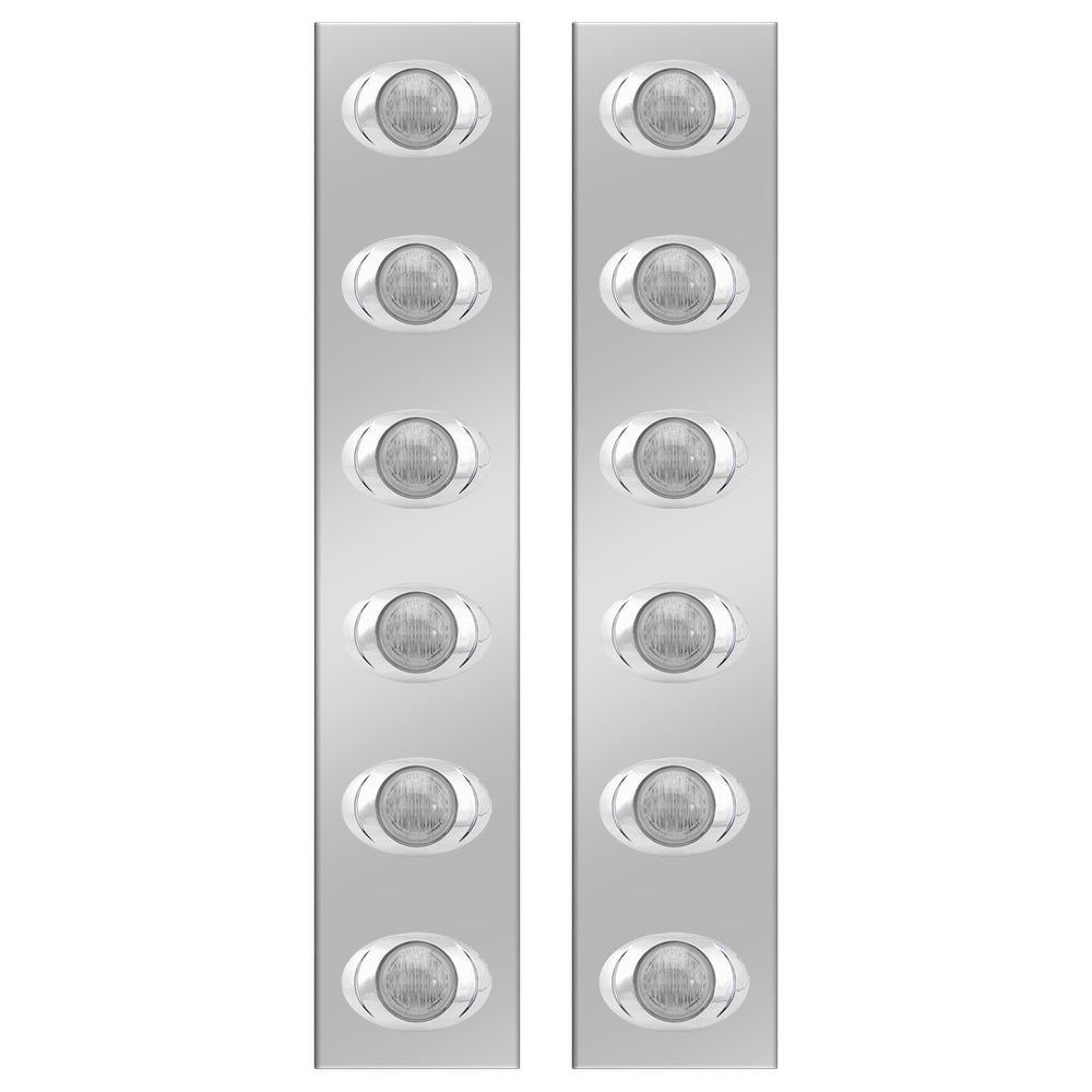 Peterbilt 13" and 15" Stainless Steel Front Air Cleaner Panels with 6 P3 LED Lights