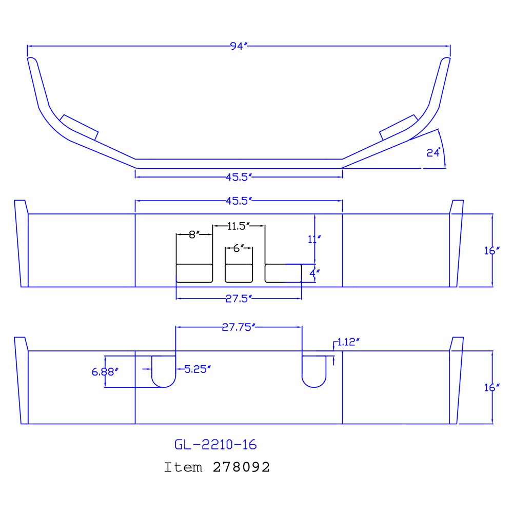 Mack CH613 16" Set Back Chrome Bumper