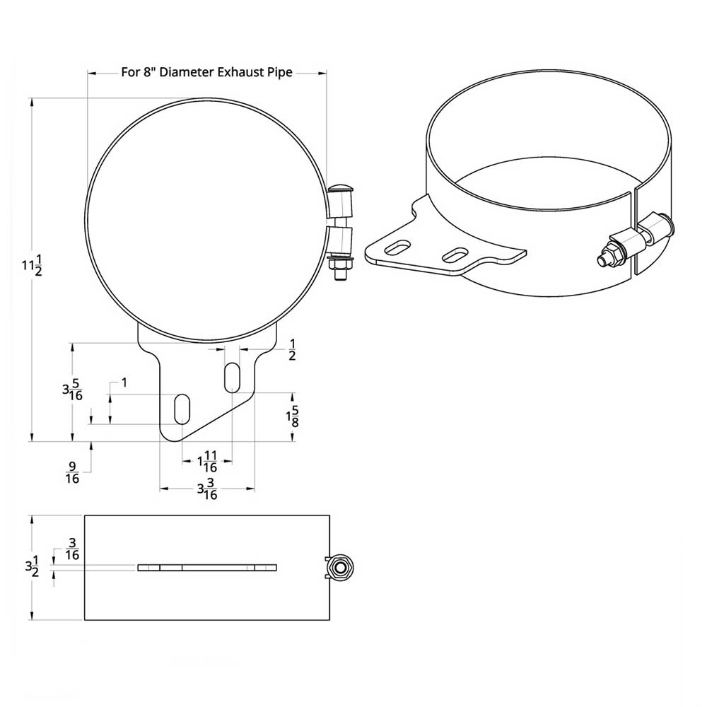 8" Stainless Steel Butt Joint Exhaust Clamp with Angled Bracket