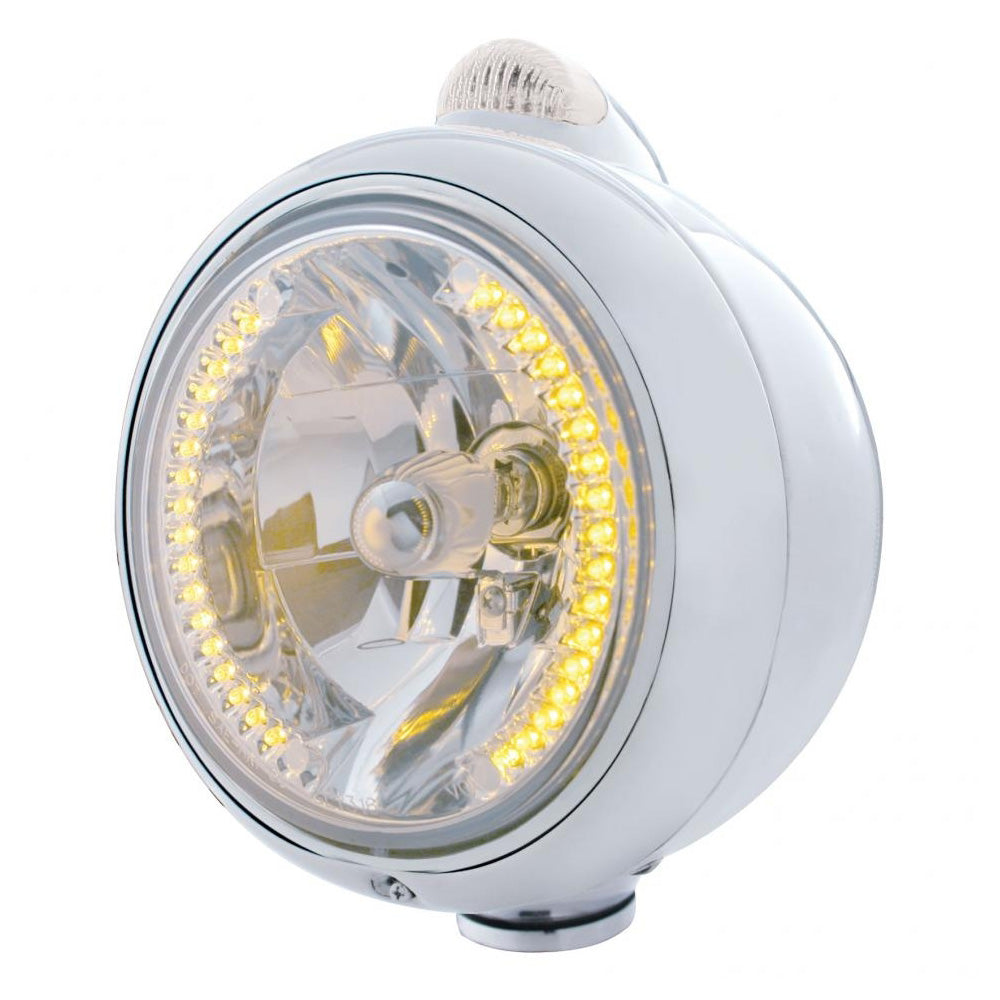 Stainless Steel Guide Headlight with 34 Amber LED H4 Bulb and Dual Function Amber LED