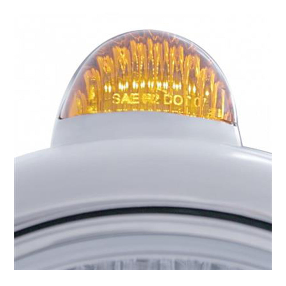 Stainless Steel Guide Headlight with 34 Amber LED H4 Bulb and Dual Function Amber LED