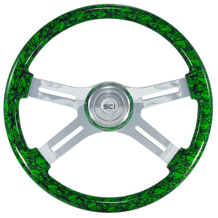 18" Small Skull Print 4 Spoke Steering Wheel