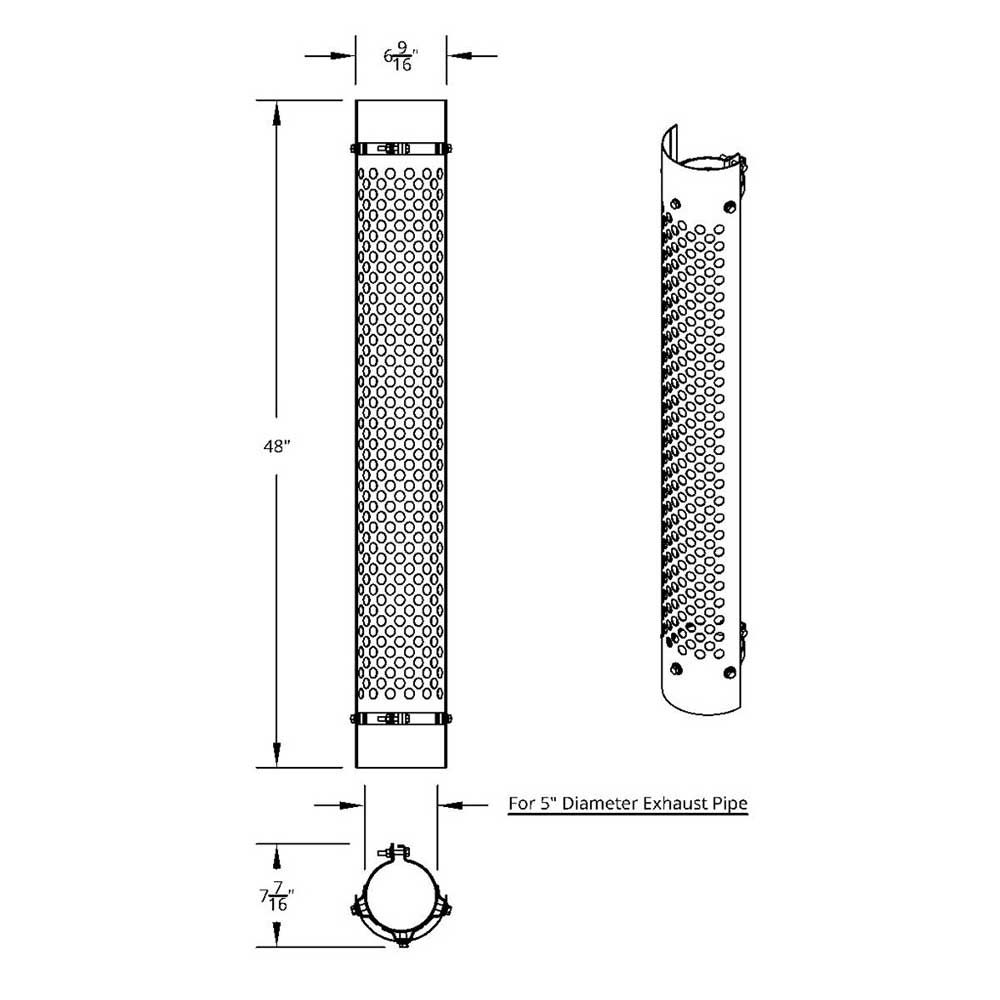 5"D x 48"L 180 Degree SS Muffler Guard with Round Holes