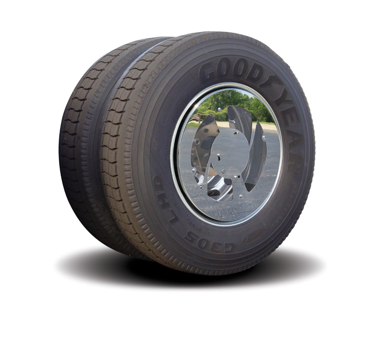 Twist & Lock Aero Wheel Covers, Polished Stainless with Window for Dual Wheel Axles 4PK