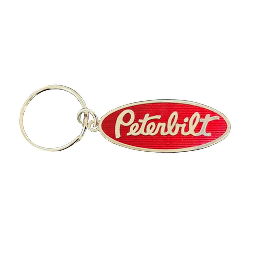 2" Oval Red, Silver Peterbilt Pewter Key Chain