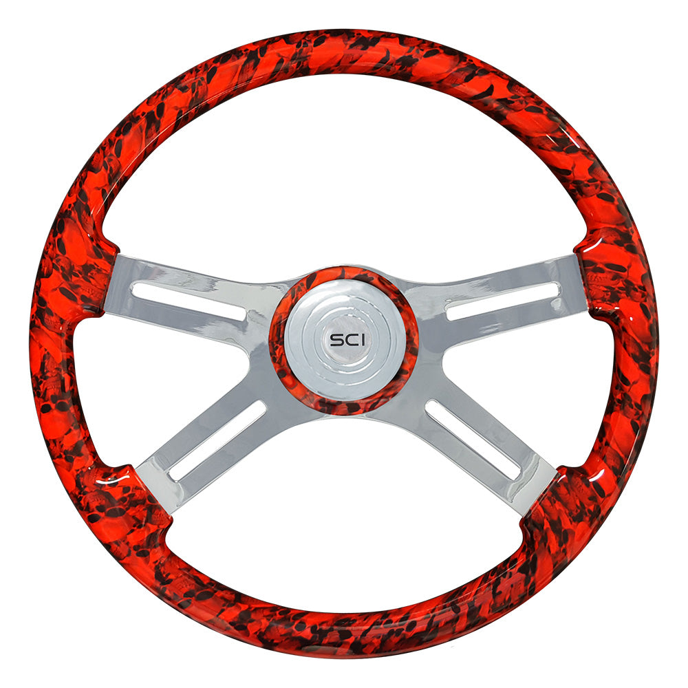 4 Spoke Large Skull Print Steering Wheel 18"