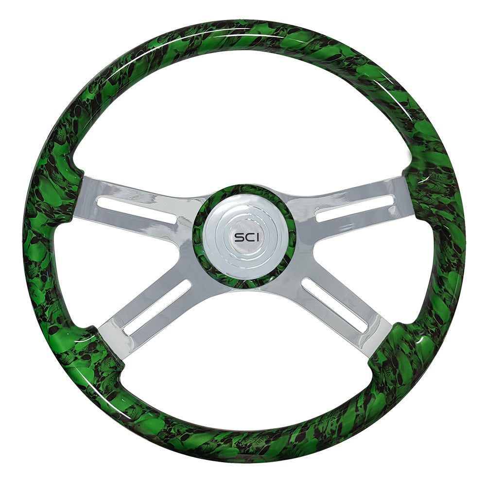4 Spoke Large Skull Print Steering Wheel 18"