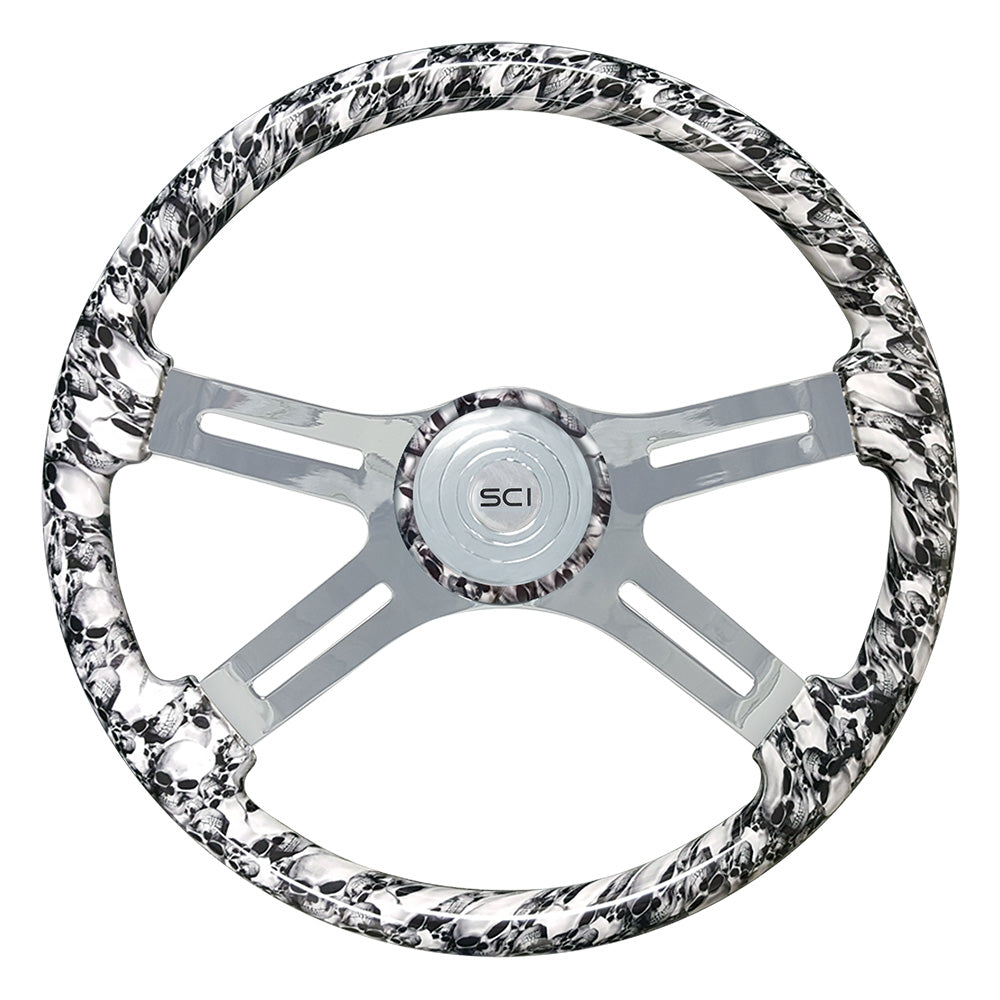 4 Spoke Large Skull Print Steering Wheel 18"