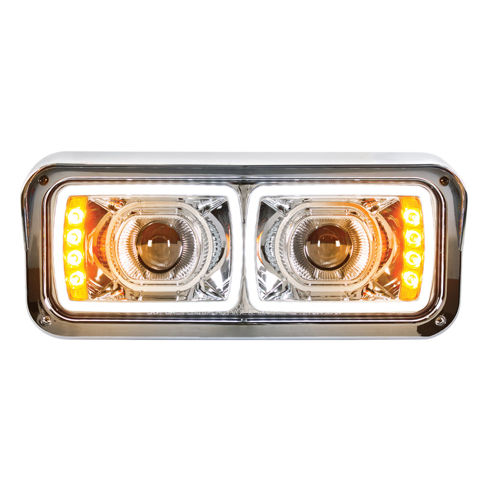 PB, KW, FL and WS High Power Chrome Projection LED Headlight with Turn Signal and Position Light Bar