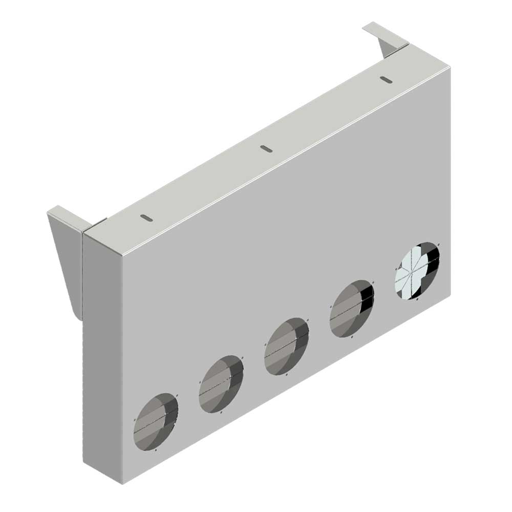 33" Stainless Steel Center Panel with Five 4" Light Cutouts and 20" Drop