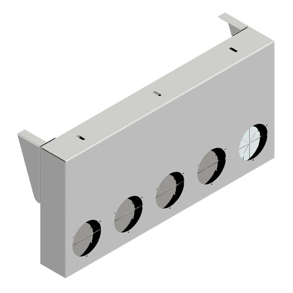 33" Stainless Steel Center Panel with Five 4" Light Cutouts and 16" Drop