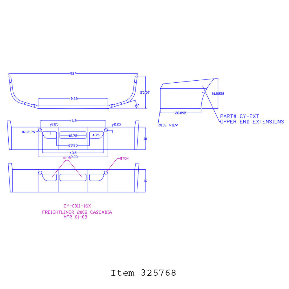 Freightliner Cascadia 16" Set Back Chrome Bumper