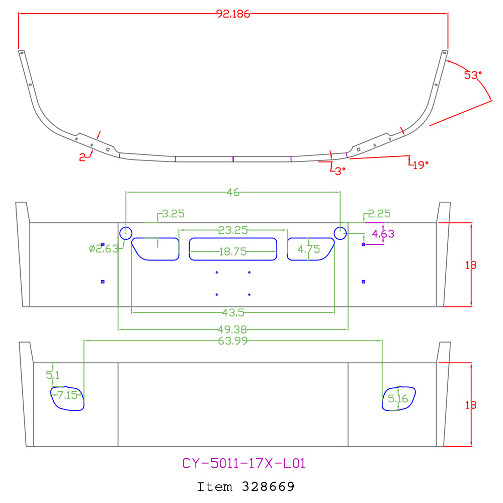 Freightliner Cascadia 18" Set Back Chrome Bumper