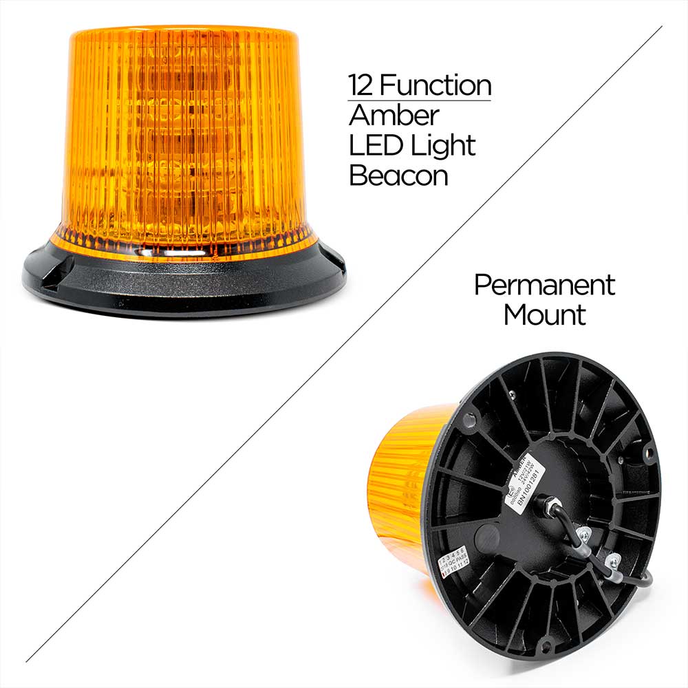 12-Volt Amber LED Beacon Light with Twelve Flash Patterns - Permanent Mount