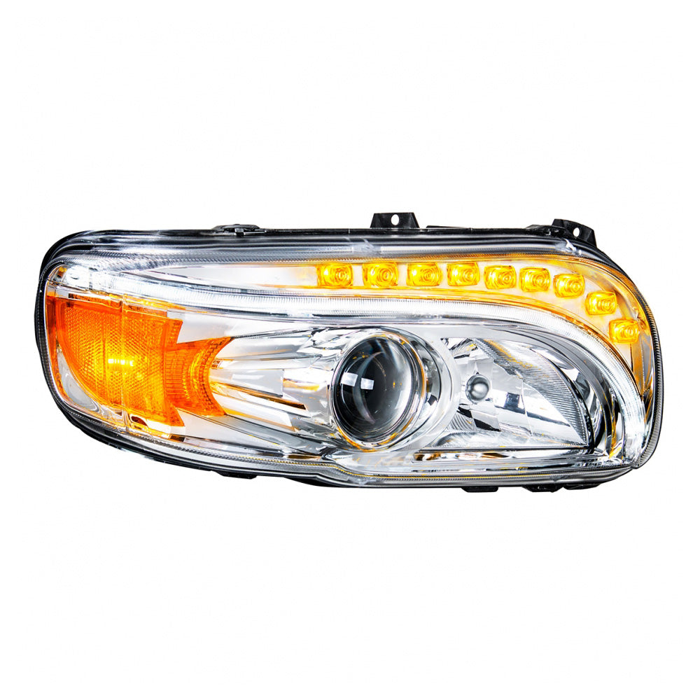 Peterbilt 388, 389 Chrome Headlight with LED Position Light and Turn Signal