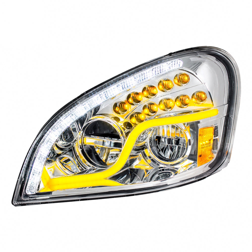Freightliner Cascadia Chrome Headlight with LED Turn Signal & Running Light