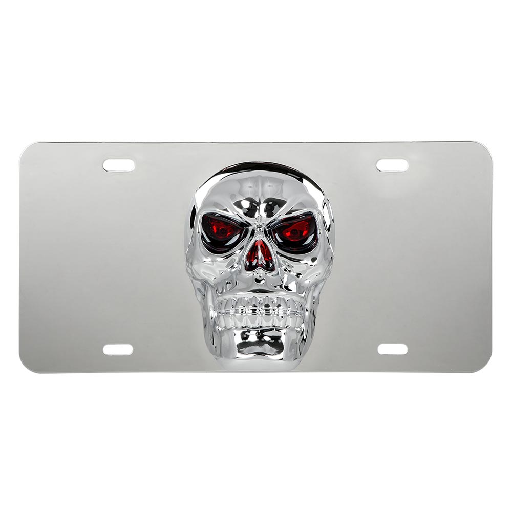 Stainless Steel License Plate with 3D Large Skull
