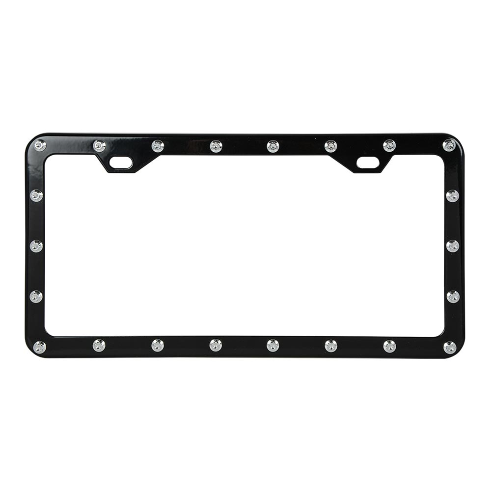 Black Steel with Chrome Rivets License Plate Frame