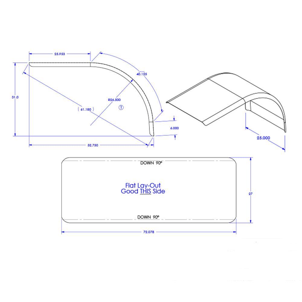 72" Stainless Steel Half Tandem Fender