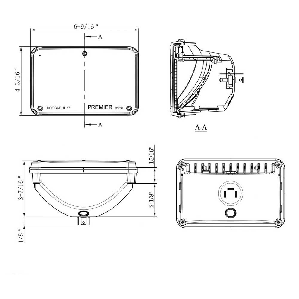 4" x 6" Ultralit LED Low Beam Headlight w/ Polycarbonate Lens & Housing