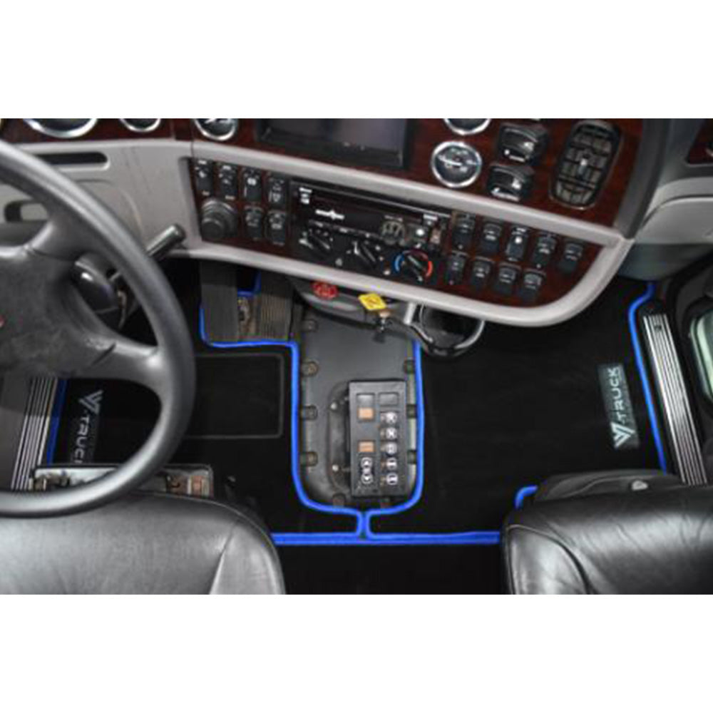 Peterbilt 386, 388, 389 Black with Blue Trim Floor Mat Set