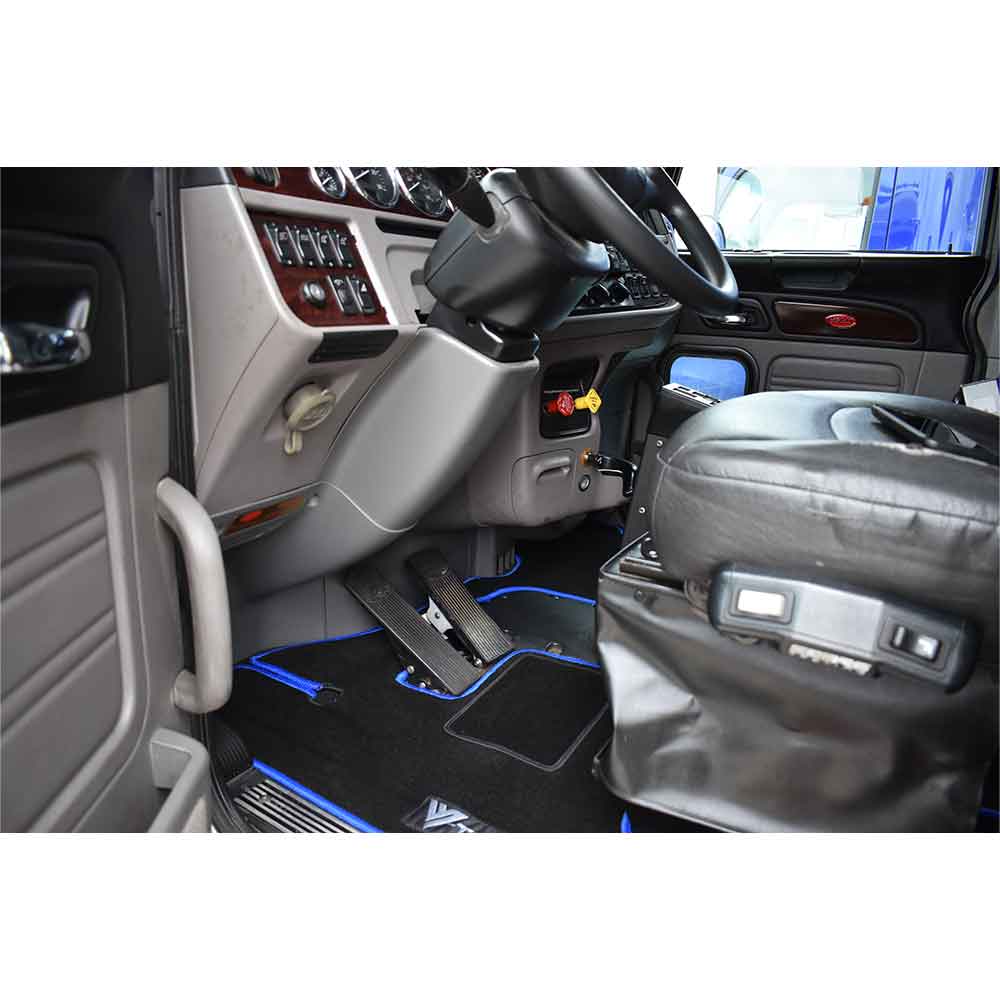 Peterbilt 386, 388, 389 Black with Blue Trim Floor Mat Set